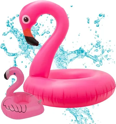 Produktbild von Schwimmring Flamingo aufblasbar - ca. 110 cm Schwimmring Luftmatratze Flamingoring für Pool & Wasser mit 1x Getränkehalter für Erwachsene & Kinder