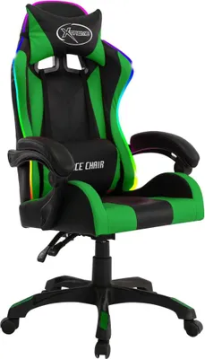 Produktbild von vidaXL Gaming-Stuhl mit RGB LED-Leuchten Grün und Schwarz Kunstleder