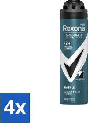 Productafbeelding van Rexona Men – Deodorant Spray – Geavanceerde bescherming, onzichtbaar – Langdurige frisheid – 150 ml - Voordeelverpakking - 4 stuks