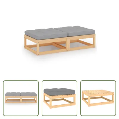 Produktbild von The Living Store Garten-Fußhocker mit Kissen 2 Stk. Massivholz Kiefer
