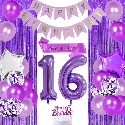 Produktbild von Dekoration Set 16. Geburtstag - Lila