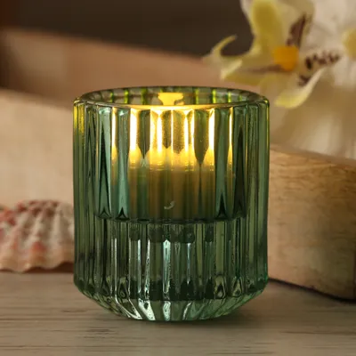 Produktbild von Windlicht Glas Geriffelt Teelichthalter Set 4 Farben Ø5,5cm H6cm Dekoration, 4 Stück