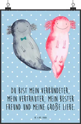 Produktbild von Mr. & Mrs. Panda Bild Axolotl Freundin DIN A2 - Blau Pastell - Geschenk, wanddeko, drucke, Kunstdruck, Liebe, glücklich, Wandbild, Valentinstag, Wanddekoration
