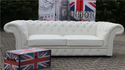 Immagine prodotto di Divano Chesterfield a 3 posti, rivestito in pelle Napalon, set divano