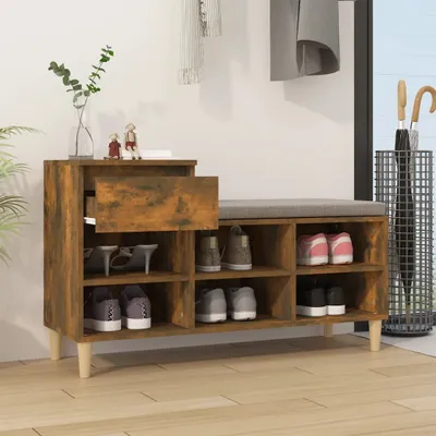 Produktbild von vidaXL Schuhregal Räuchereiche 102x36x60 cm Holzwerkstoff - Schuhregal - Schuhregale - Schuhschrank - Schuhaufbewahrung