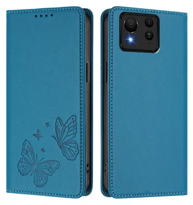 Produktbild von Lederhülle für Asus Zenfone 11 Ultra, Schmetterling Prägung Leder Brieftasche Schutzhülle mit Ständer Blau