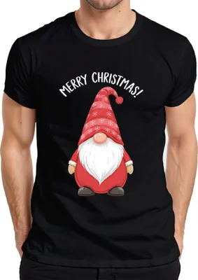 Produktbild von Merry Christmas! Weihnachtsgnom Wichtel Weihnachten Schneeflocken Herren T-Shirt, Schwarz, 3XL