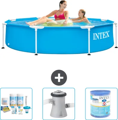 Immagine prodotto di Piscina Intex con struttura rotonda - 244 x 51 cm - blu - pacchetto di manutenzione incluso - pompa filtro per piscina - filtro
