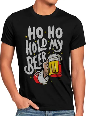 Produktbild von style3 Ho Ho Hold my Beer Herren T-Shirt xmas weihnachten weihnachtspullover pulli ugly sweater strick