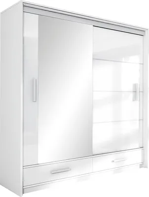 Produktbild von Schwebetürenschrank Bolonia 203, 2 Türen Kleiderschrank mit 1 Spiegel, Moderne Garderobe, Schrank in Größe: 208 x 225 x 61 cm