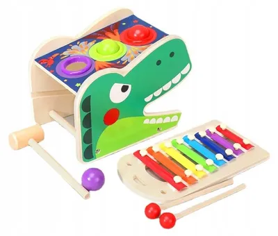 Obrázek produktu pro Dřevěný vbiják T-Rex dinosaur se xylofonem pro děti