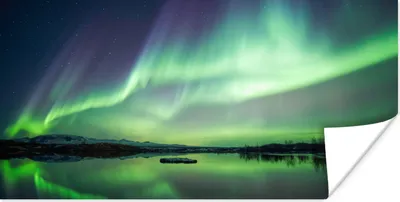 Produktbild von MuchoWow® Poster Nordlicht - See - Island - Grün - Wald - Schnee 120x60 cm - Bild