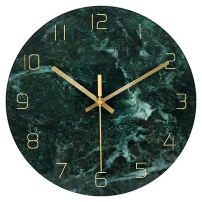Immagine prodotto di IvoQ Orologio da parete 30 cm - Movimento silenzioso - Effetto marmo verde & oro - Design elegante in vetro