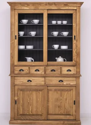 Produktbild von Casa Padrino Landhausstil Esszimmerschrank Braun / schwarz 142 x 48 x H. 225 cm - Massivholz Küchenschrank - Landhausstil Esszimmer Möbel