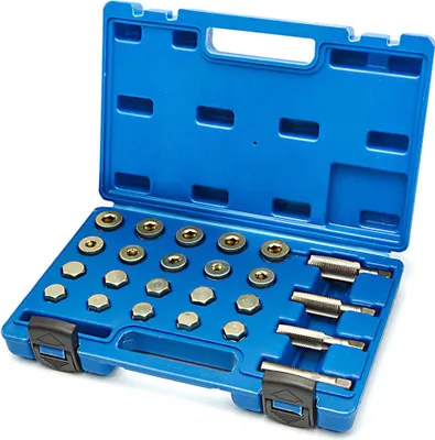 Immagine prodotto di Kit attrezzi per riparazione filettatura auto, set riparazione per coppa dell'olio ,kit riparazione filetti tappo scarico olio, strumento di rifilettatura,M13–M15–M17–M20