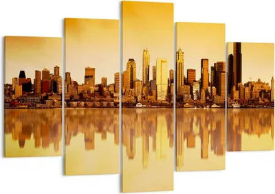 Produktbild von Bild auf Leinwand - Leinwandbild - Stadt Wolkenkratzer Wasser - 150x100cm - Wand Bild - Wanddeko - Leinwanddruck - Bilder - Kunstdruck - Wanddekoration - Leinwand bilder - Wandkunst - EA150x100-0118