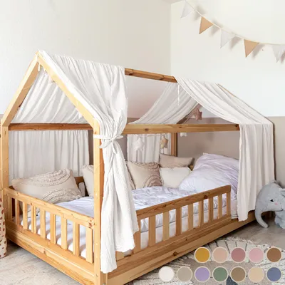 Produktbild von Hausbetthimmel Baumwoll Musselin Betthimmel Kinder Hausbett 2er Set