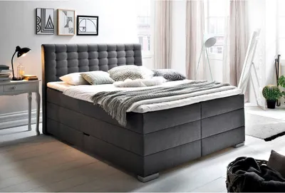 Produktbild von Boxspringbett inkl. seitlich klappbarer Bettkasten in 180x200 cm LORETOPLUS-114 in Anthrazit, Härtegrad H3
