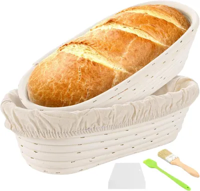 Produktbild von Gärkorb 30x14x7 cm, 2 Stück, oval, mit Stoffbezug und Zubehör, zum Backen
