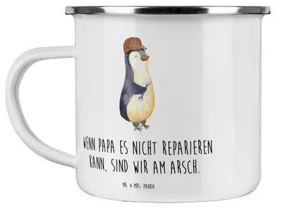 Produktbild von Mr. & Mrs. Panda Pott Wenn Papa es nicht reparieren kann, sind wir am Arsch - Weiß - Geschenk, Emaille Tasse, Vatertag, Dad, Becher, Teetasse, Pinguin, Muttertag