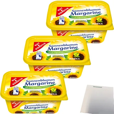 Produktbild von Gut & Günstig Sonnenblumenmargarine reich an ungesättigten Fettsäuren 3er Pack (3x500g Packung) + usy Block