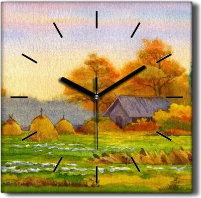 Produktbild von Coloray Hodiny Unikátní 30x30 cm  Tiché hodiny Pro obývací pokoj a kuchyň Nástěnné hodiny Plátno Černé ručičky hodin - Malování podzimní vesnice
