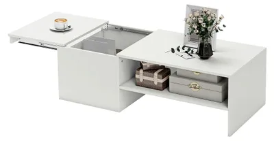 Produktbild von Couchtisch mit Verstecktem Stauraum, Moderner Sofatisch für das Wohnzimmer 110 x 52 x 36 cm, Weiß