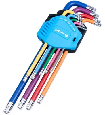 Zdjęcie produktu dla Zestaw 9-częściowy kluczy Torx kątowych z uchwytem, rozmiary T10-T50, stal Cr-V, końcówka kulista