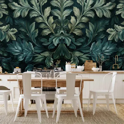 Produktbild von Vlies Fototapete - Dark Green Victorian Leaves: Botanical Carved Composition 100x70 cm Muster f-H-10013-a-a