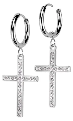 Produktbild von Creolen Kreuz Ohrringe aus Edelstahl mit Zirkonia Silber