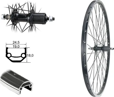Produktbild von Bärwinkels 26 Zoll Hinterrad Hohlkammer schwarz 8,-9,-10 fach V-Brake 559-19 Laufrad