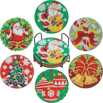 Image de Peinture au diamant Sous-verres pour boissons DIY Peinture au diamant Sous-verres Kits avec support pour adultes enfants débutants Cadeaux de Noël