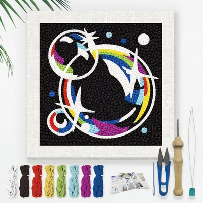 Produktbild von Punch Needle Bastelset für Anfänger, 24x24cm, Regenbogen Farbverlauf, DIY Stickerei Set