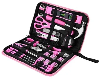 Immagine prodotto di Set di attrezzi rosa da 110 pezzi per donne - Pratico set di attrezzi per la casa e i progetti fai da te