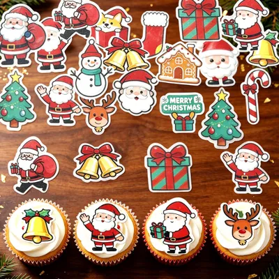 72 eetbare Weihnachts-Cupcake-Dekorationen, bunte Motive
