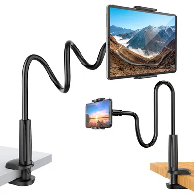 Produktbild von YONO Tablet Halterung mit flexiblem Schwanenhals – 48 cm Halter für iPad und Smartphone – Bett- und Tischhalterung – Schwarz