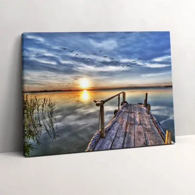 Produktbild von Sonnenuntergang am See – Leinwandbild Wandbild – 80x60 cm – Leinwandbilder – Wandbilder – Schlafzimmer – Flur