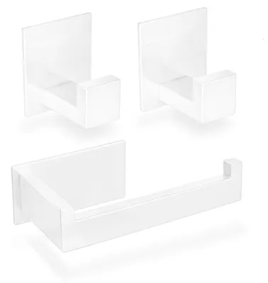 Produktbild von ECENCE Toilettenpapierhalter + 2 Handtuchhaken ohne Bohren Weiss