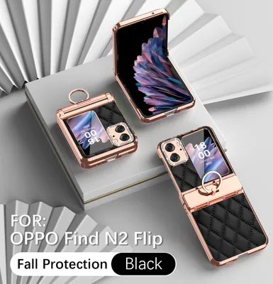 Produktbild von Leder Hülle für OPPO Find N2 Flip mit Ringhalterung, Luxus Glitzer Bling Überzug Scharnierschutz Handyhülle Schwarz