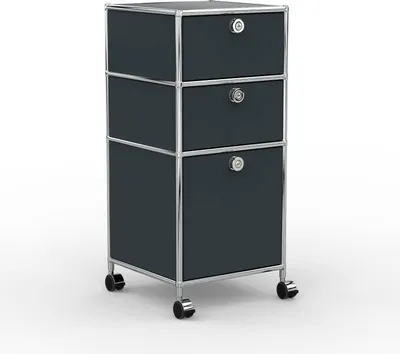 Produktbild von VERSEE Büro-Rollcontainer, Metall, 40 cm, 2 Schubladen + 1 Hängeregistratur, Anthrazitgrau