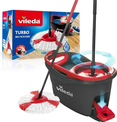 Produktbild von Vileda Wischmop-Set Turbo Easy Wring & Clean incl. Powerschleuder und Fußpedal, Farbe Grau