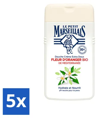 Immagine prodotto di 5 flaconi di crema doccia Le Petit Marseillais, profumo di fiori d'arancio, idratante, 250 ml cadauno, confezione