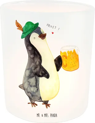 Produktbild von Mr. & Mrs. Panda glaswindlicht Pinguin Bier - Transparent - Geschenk, Glas Teelichthalter, Windlicht, Deko, , kerzenhalter, Beschwippst, Feierabend, Pinguine