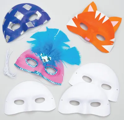 Productafbeelding van Maskers van plastic voor knutselen en beschilderen, 8 stuks, ideaal voor kinderverjaardag en carnaval