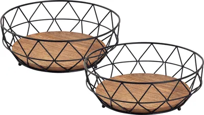 Produktbild von Obstkorb Set 2 Stück Brotkorb Obstschale rund ø 28 H 10 cm Metall schwarz