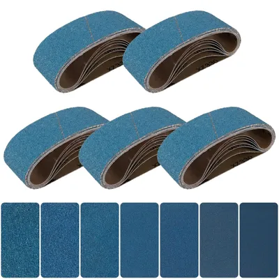 Image de Bandes abrasives de 75 x 457 mm, lot de 35 pièces, avec les grains suivants : 40/60/80/120/150/240/400