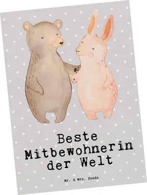 Produktbild von Mr. & Mrs. Panda Postkarte Hase Beste Mitbewohnerin der Welt - Grau Pastell - Geschenk, Geschenkidee, Zimmerkollegin, Postkarten, Wohngemeinschaft, Zimmergenossin, WG