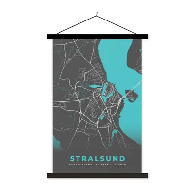 Produktbild von MuchoWow® Textilposter Stadtplan - Deutschland - Blau - Stralsund- Karte 120x180 cm mit schwarzem Rahmen - Fotos