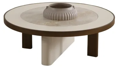 Produktbild von Moderner Runder Couchtisch Designer Holztisch Weißer Tisch