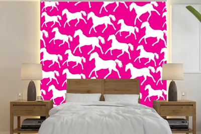 Produktbild von MuchoWow® Fototapete für Wohnzimmer oder Schlafzimmer Wandtapete Vinyl Motivtapete Pferde - Rosa - Weiß - Mädchen - Kinder - Mädchen - 260x260 cm - Papiertapeten